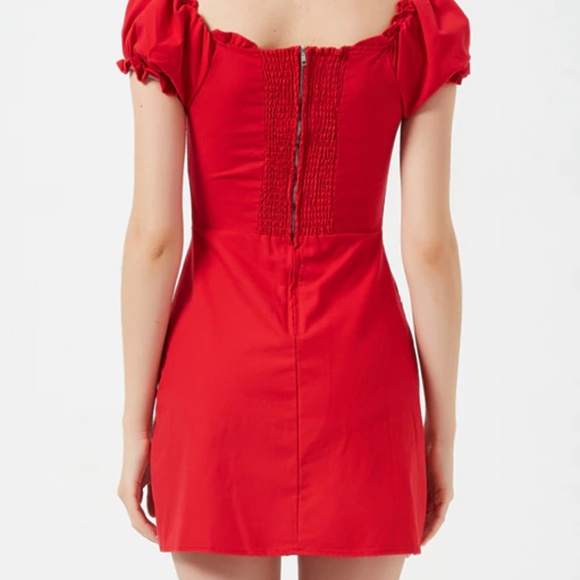 NEW Klara Lace Up Mini Cotton Linen Red Sun Dress - Picture 3 of 7